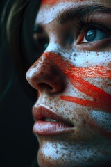 Close-up view of a person with a painted face. This image can be used for various purposes