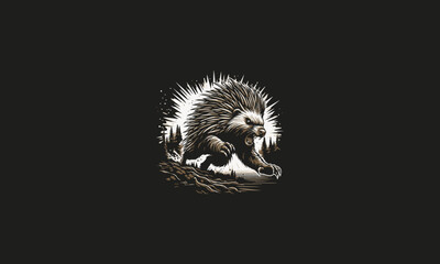Porcupine angry on forest vector artwork design