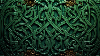 Modern Celtic floral patternю. Deep green color ornament. - obrazy, fototapety, plakaty