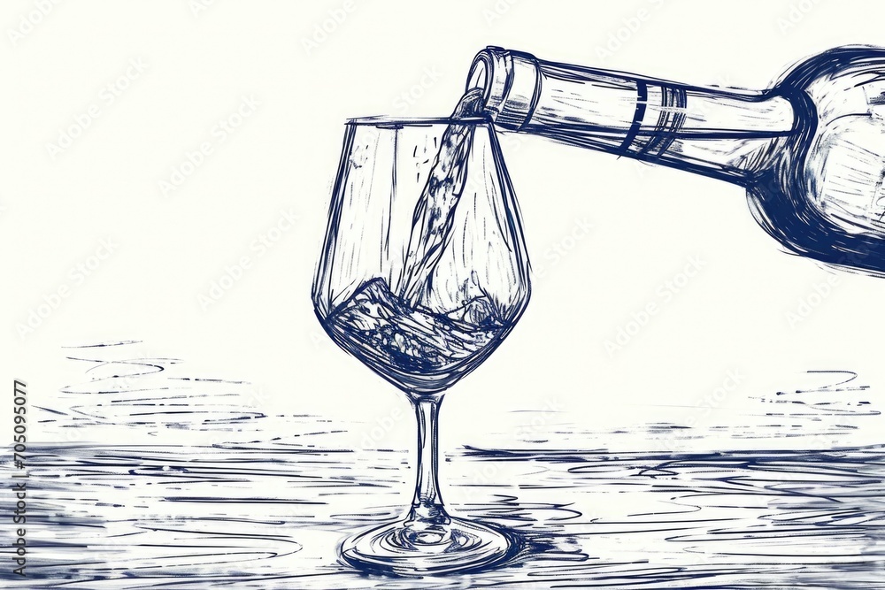 Poster A simple yet elegant drawing of a glass of wine being poured. Perfect for wine enthusiasts or anyone looking to add a touch of sophistication to their design projects