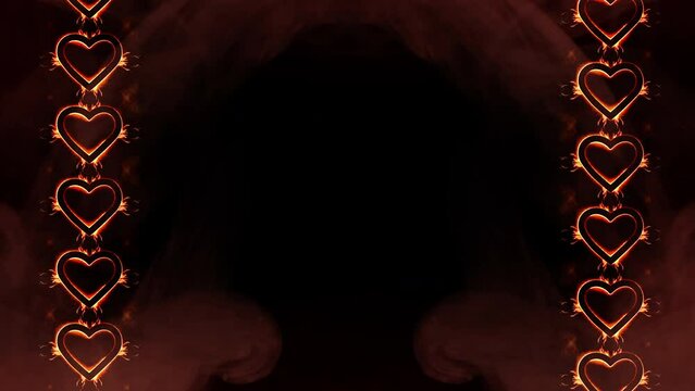 Valentines Day Hearts on Fire Border Loop Background