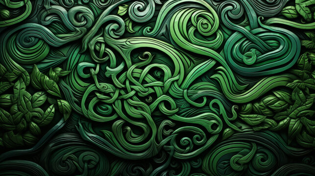 Modern Celtic floral patternю. Deep green color ornament.