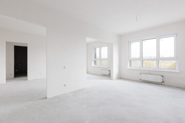 interior of the apartment without decoration in gray colors. rough finish