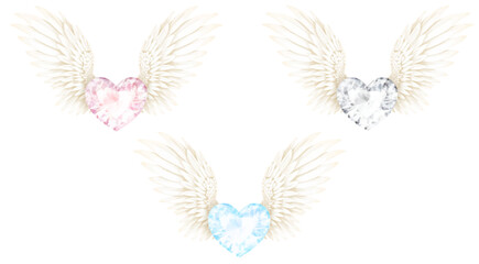 ベクター  ハートの宝石と翼のモチーフ バレンタイン 愛