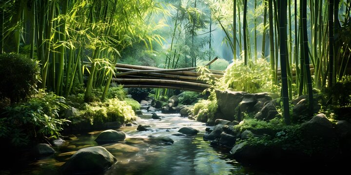 spring water in a wild bamboo garden