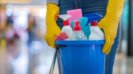 Cleaning Supplies Kit
A comprehensive kit of cleaning supplies in a blue carrier.