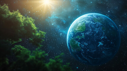 Fototapeta premium Earth in Cosmic Perspective, Vibrant Blue Planet, Space View of Earth's Splendor, Nature's Harmony in Universe