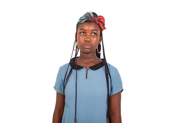 close up of student girl looking up there.