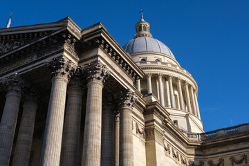 Exterior detail of the Parisian Pantheon in France, where important personalities are buried.