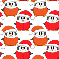 Seamless pattern with Santa Claus Penguin