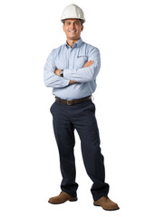 photo of a engineer with white safety helmet isolated on transparent background
