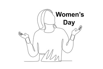 A happy woman welcomes women's day. Womens day one-line drawing