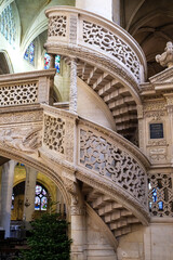 Intricate and beautiful carved staircase inside the Parisian church of Saint-Étienne-du-Mont
