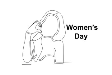 A woman gives a love pose. Womens day one-line drawing