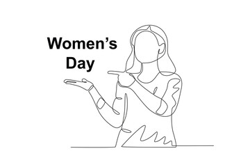 A young woman celebrates women's day. Womens day one-line drawing