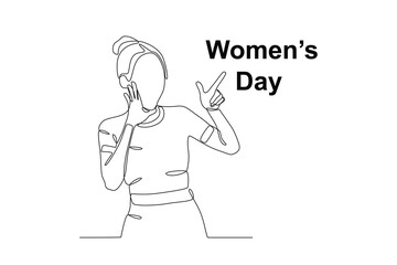 A happy woman celebrates women's day. Womens day one-line drawing