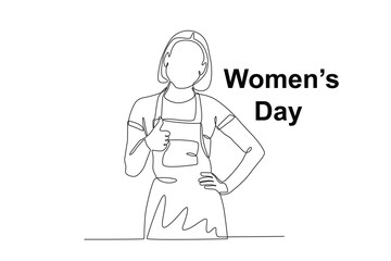 A woman is good at cooking. Womens day one-line drawing