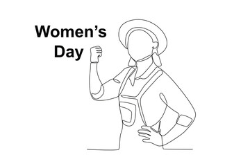 A cool woman wearing a hat. Womens day one-line drawing