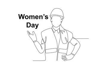 A cool woman wearing work clothes. Womens day one-line drawing