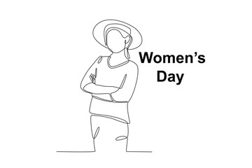 A woman wearing a hat stood up gallantly. Womens day one-line drawing