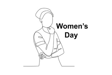 Side view of a female nurse. Womens day one-line drawing