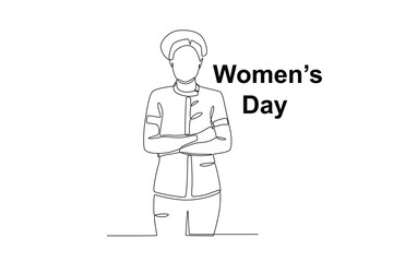 A beautiful nurse stood cool. Womens day one-line drawing
