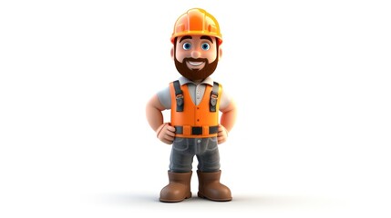 3D rendering construction worker foreman character on white background