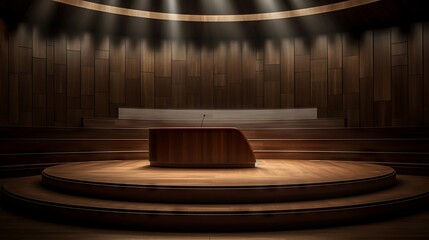 Sleek wooden podium set in a modern auditorium with elegant lighting