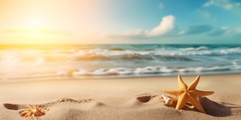 Fototapeta na wymiar Sun on Sand on Beach Holiday Background