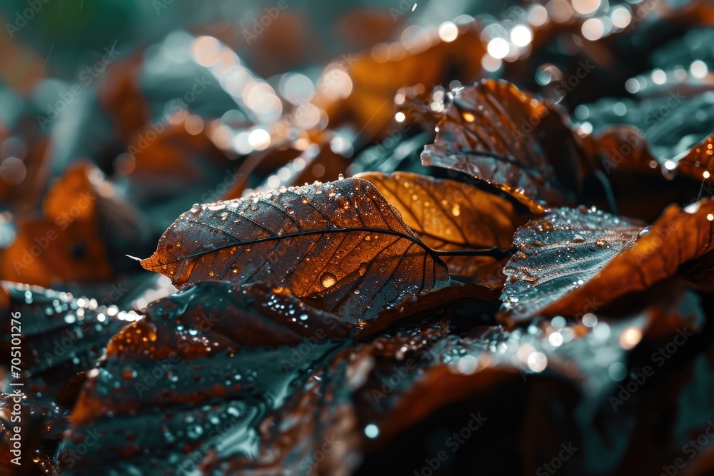 Aufkleber a close-up view of a leaf covered in water. this image can be used to represent nature, water, fresh