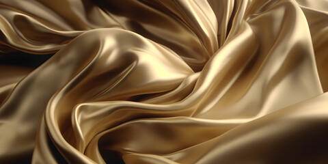 Golden silk with beautiful folds. Background with beautiful fabric. Edited AI illustration.	