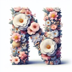 Flowers letter N. AI generated illustration