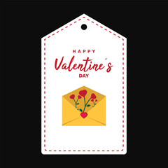 Valentine's day tag.  bird and hearts. Happy Valentine's day concept. Hand drawn vector illustration in red, white colors