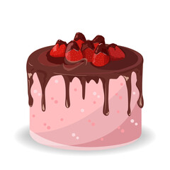 Cake with fresh berries and chocolate isolated on white background.