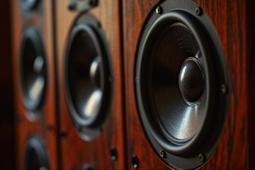 Speaker on a wooden wall. Suitable for music or audio-related projects