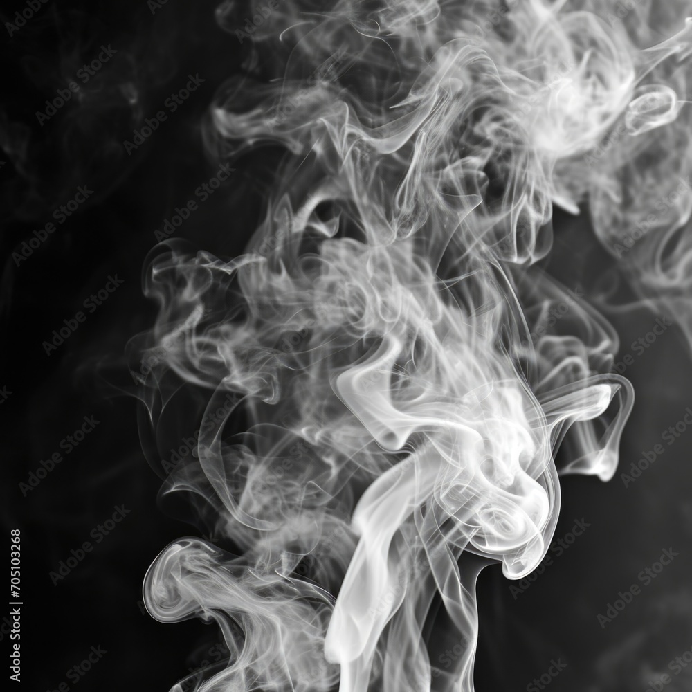 Poster Smoke captured in a close-up shot against a black background. Ideal for adding a touch of mystery and intrigue to design projects
