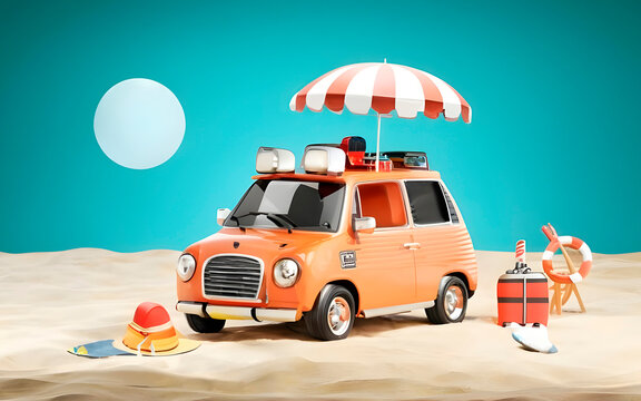 summer holiday background with car