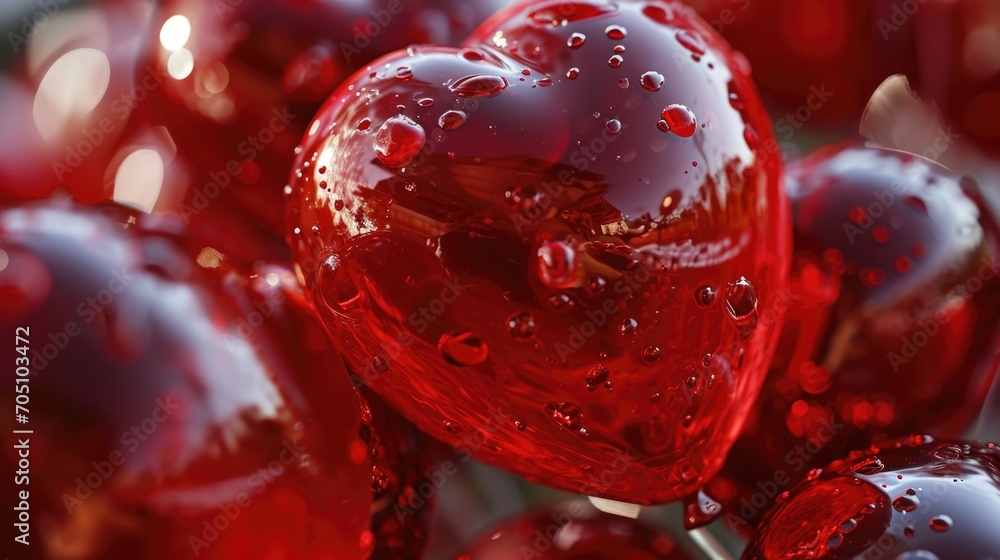 Poster a close-up view of a bunch of red cherries. this image can be used for various purposes, such as foo
