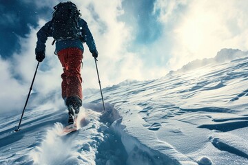 A person on skis gracefully gliding down a snowy hill. Perfect for winter sports and outdoor enthusiasts