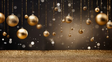 Shimmering gold ornaments on a luxurious Christmas backdrop