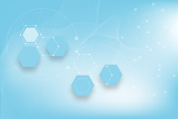 medical background with hexagons,wave lines and connected dots and lines