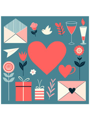 Flat elements collection for Valentine's day celebration. Vector design for different purposes.