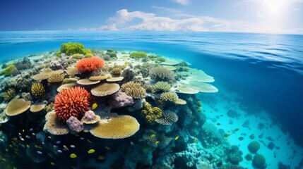 Vibrant coral reef seen from above, showcasing its underwater beauty