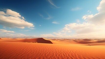 Fototapeta premium The vast expanse of a desert under a blazing sun, with endless dunes rippling into the horizon