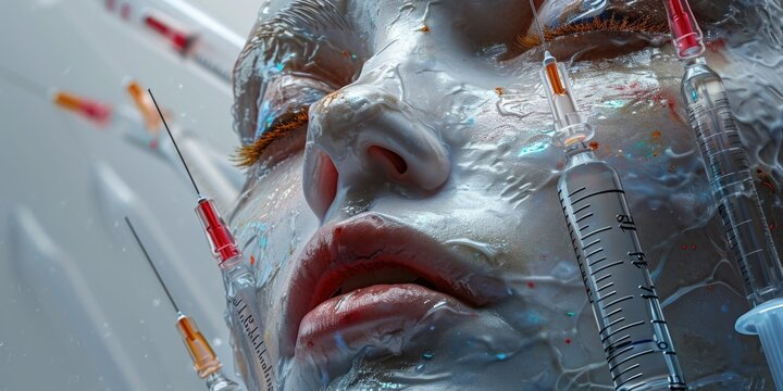 A close-up view of a woman's face with a pair of scissors in her mouth. This image can be used to depict determination, creativity, or multitasking