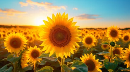 Sunflower field in bloom, each flower like a beaming smile under the sun