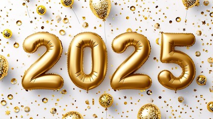 new year concept, 2025, happy new year, golden ballon text effect, celebration background, isolated, generative ai - obrazy, fototapety, plakaty
