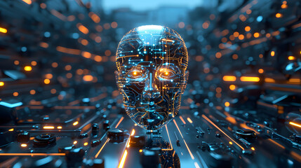 Futuristic Artificial Intelligence Technology Concept with Digital Human Face