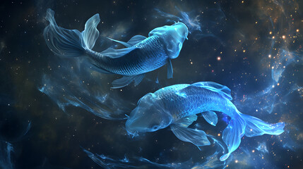 Cosmic Pisces Zodiac Sign with Two Ethereal Fishes in Starry Space