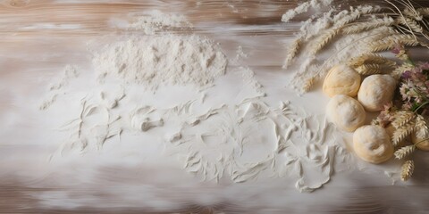 textured flour on the pastry board - copy space